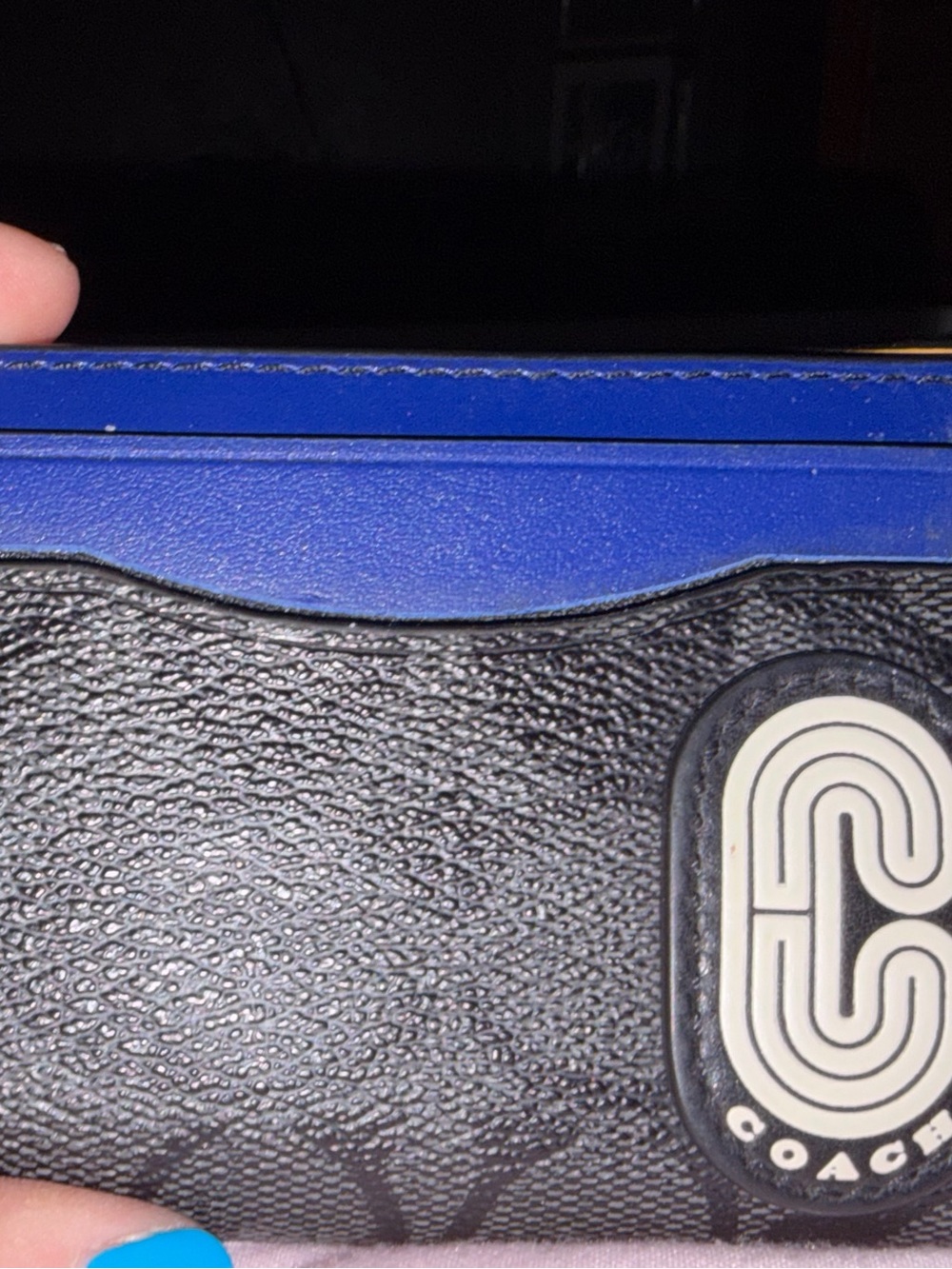 Coach Black Signature Canvas Wallet with Navy Trim